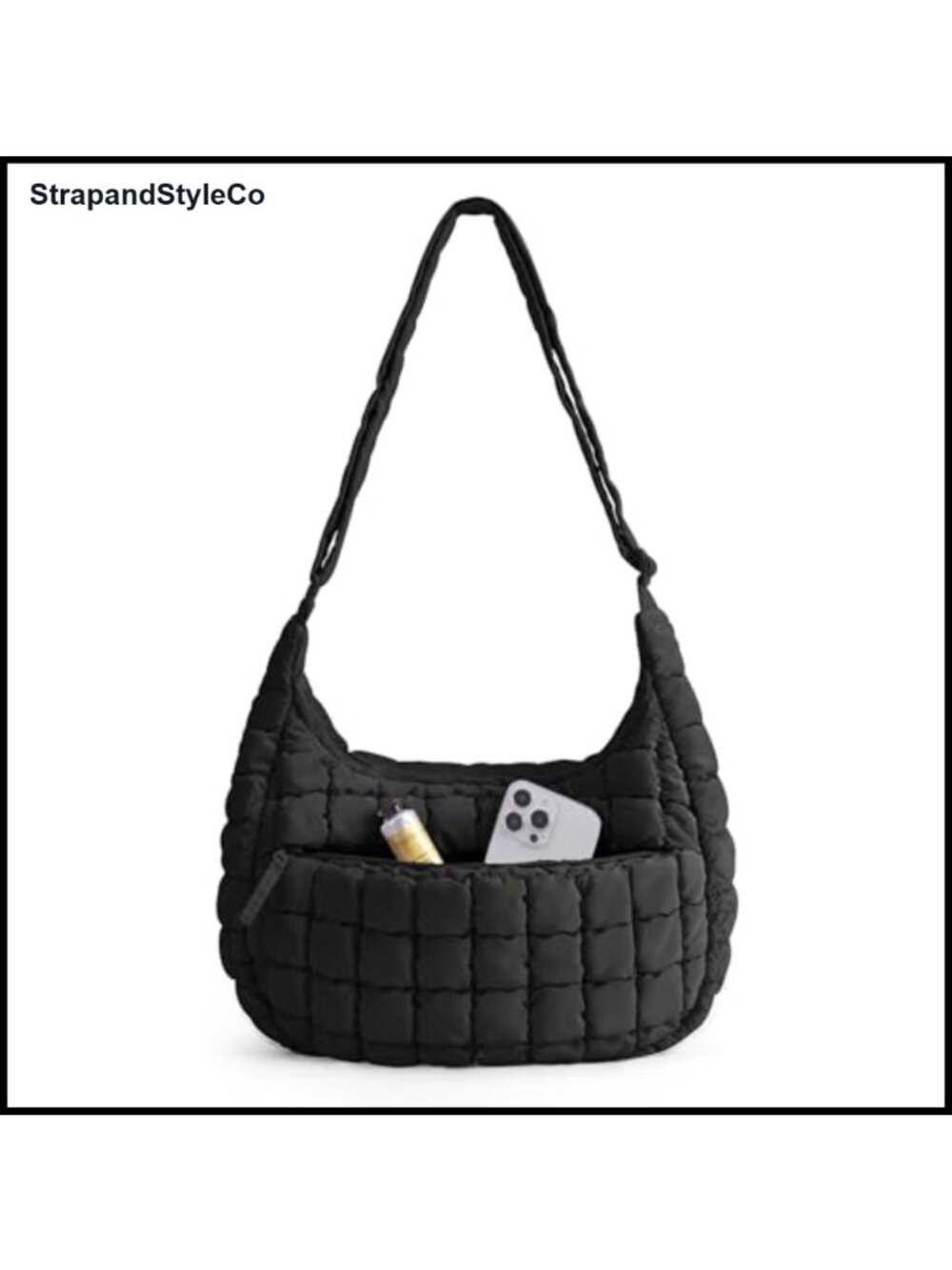 Quilted Crossbody Hobo Shoulder Bag Adjustable Strap Water-Resistant Polyester